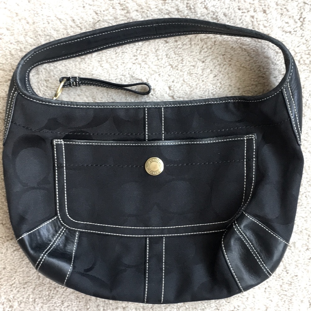Coach bag - black fabric and leather